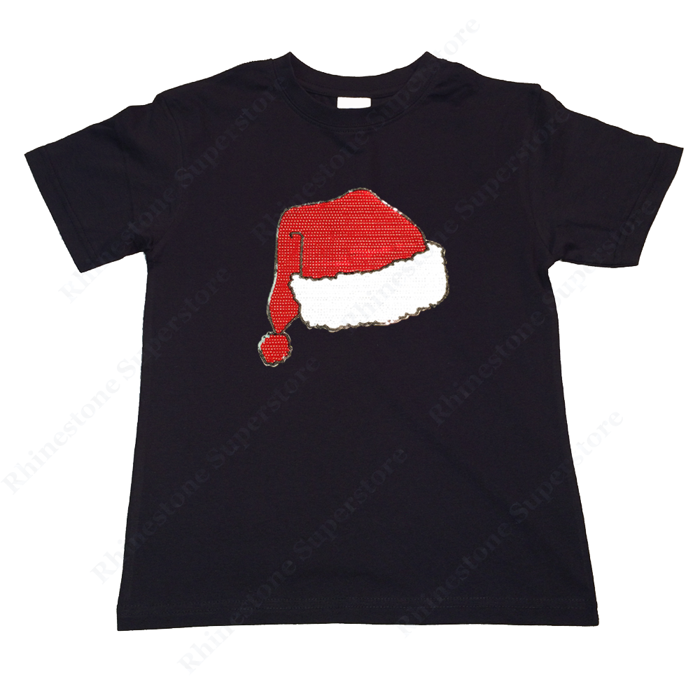 Girls Rhinestone T-Shirt " Sequence Santa Hat " Size 3 to 14 Available