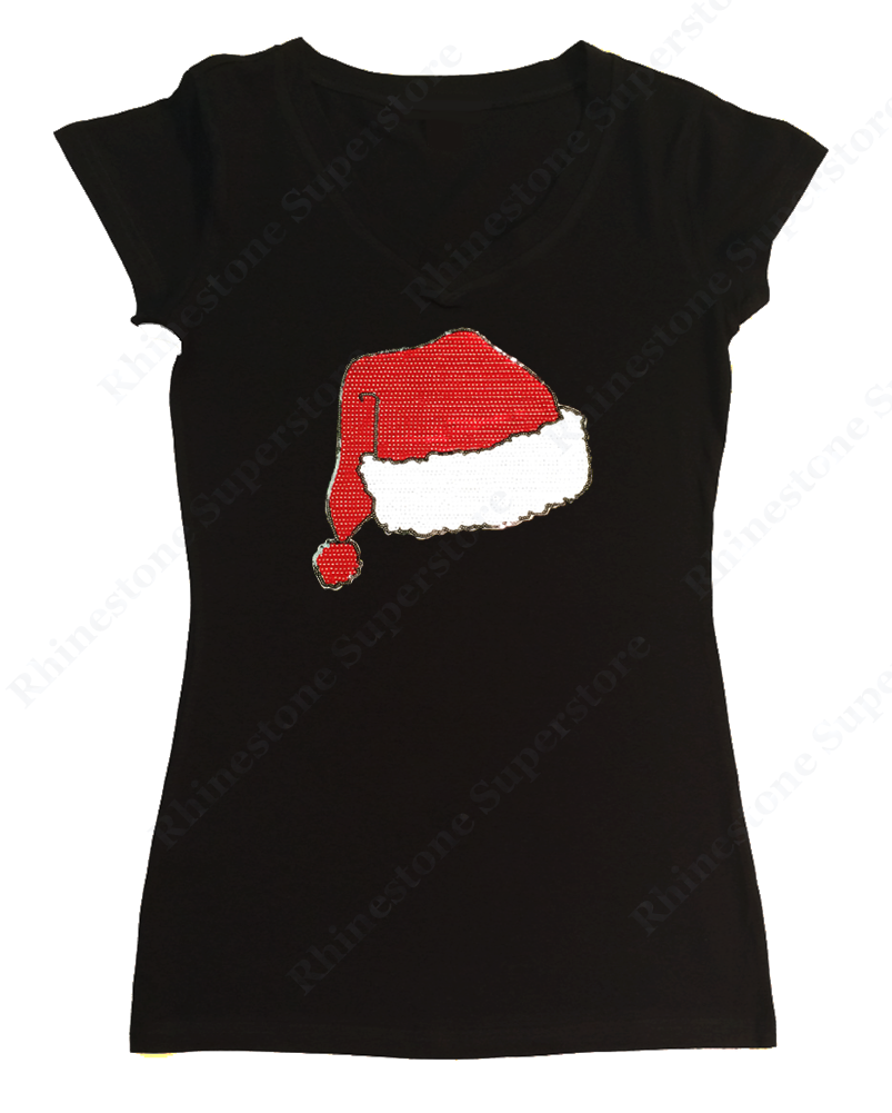 Womens T-shirt with Santa Hat in Sequence