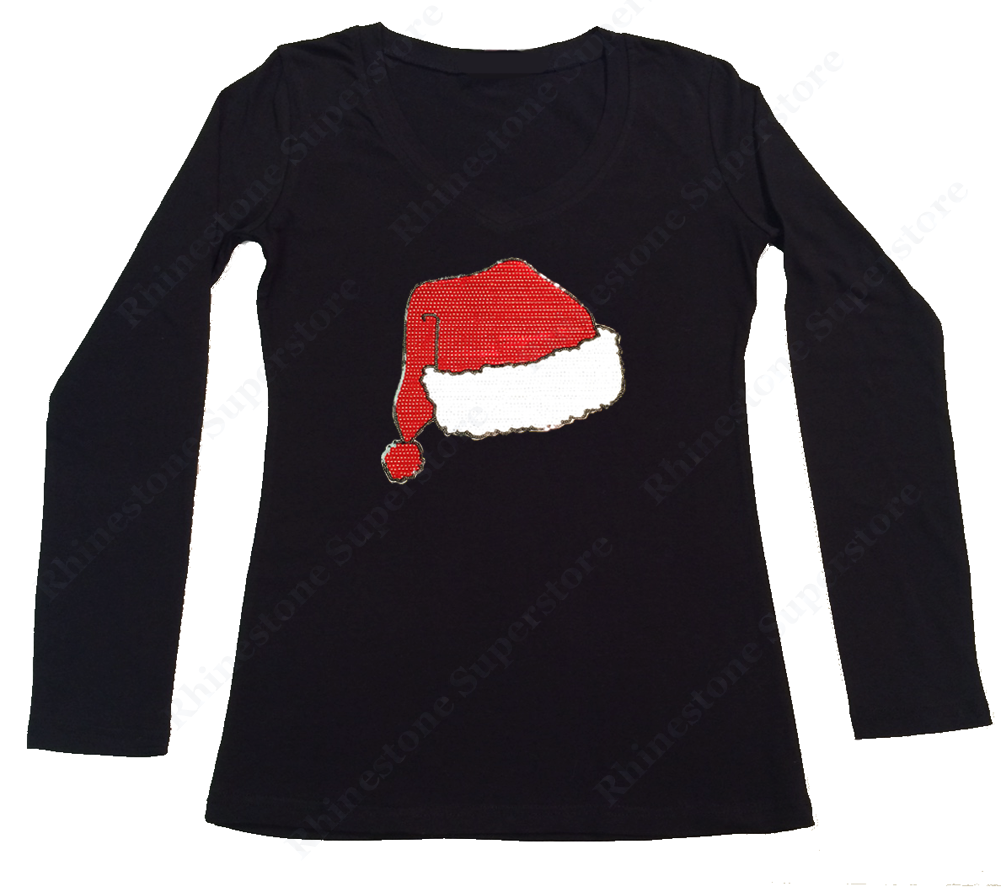 Womens T-shirt with Santa Hat in Sequence