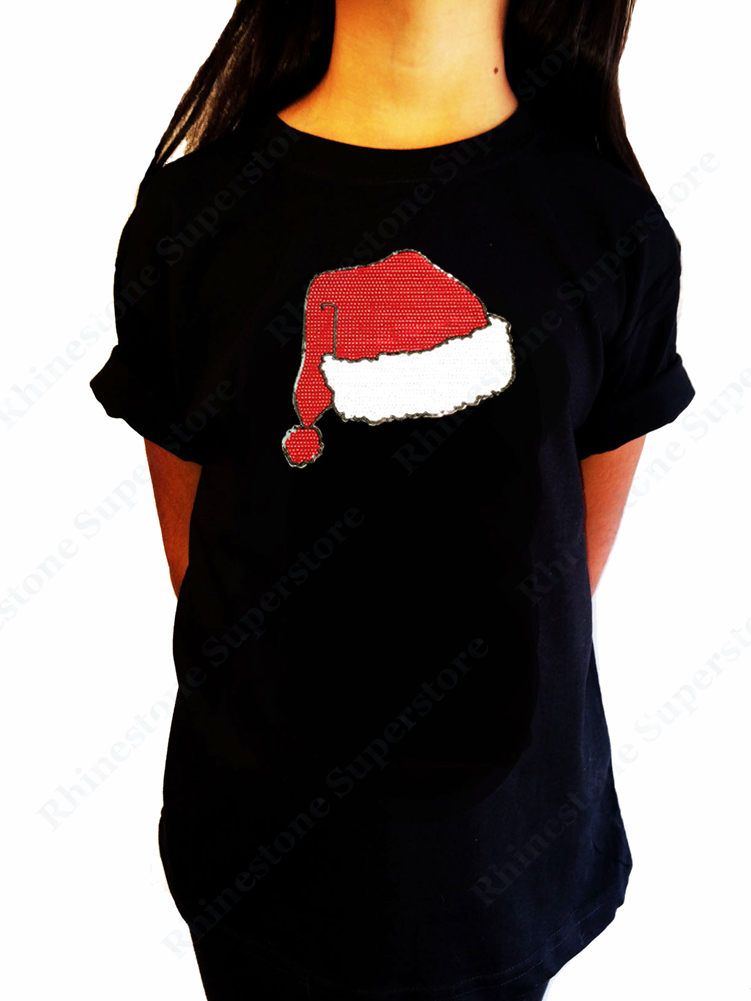 Girls Rhinestone T-Shirt " Sequence Santa Hat " Size 3 to 14 Available
