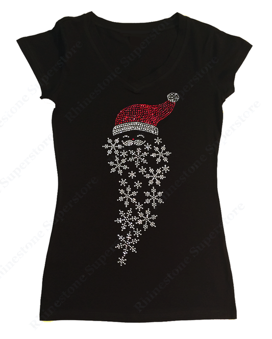 Womens T-shirt with Santa Hat with Snowflakes in Rhinestones