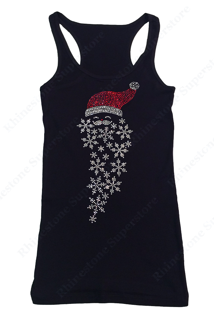 Womens T-shirt with Santa Hat with Snowflakes in Rhinestones