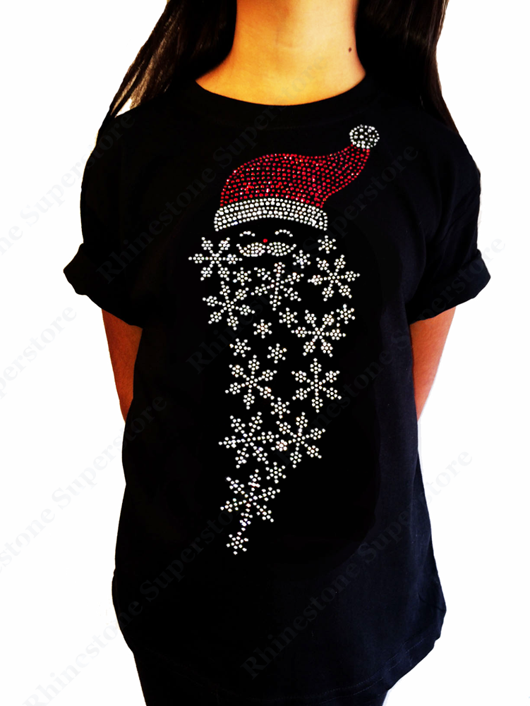 Girls Rhinestone T-Shirt " Santa Hat with Snowflakes " Size 3 to 14 Available