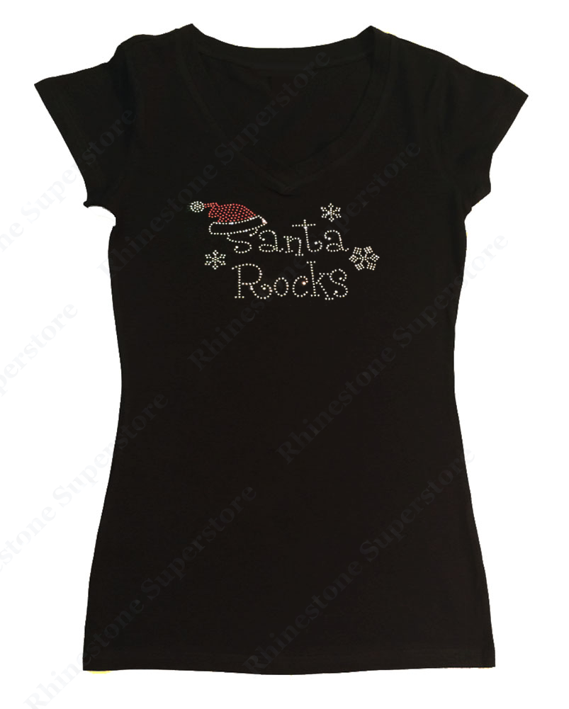Womens T-shirt with Santa Rocks in Rhinestones
