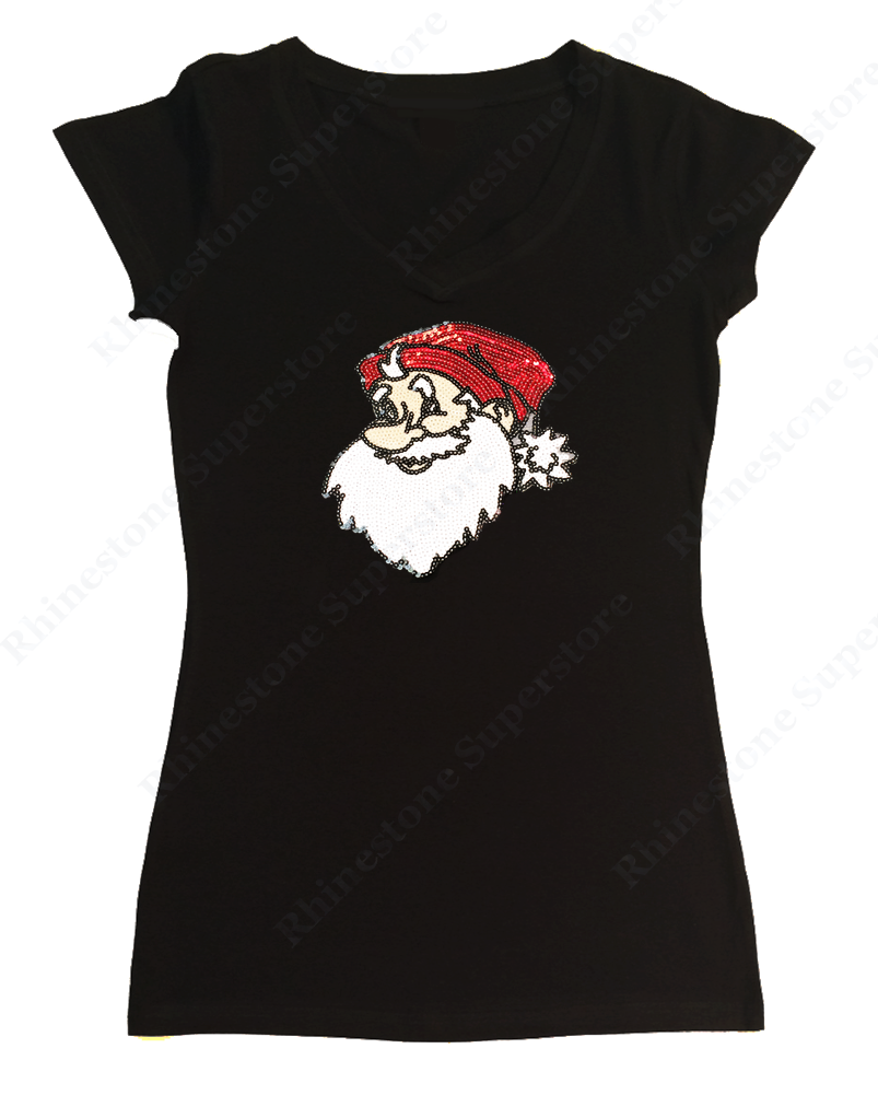 Womens T-shirt with Santa in Sequence