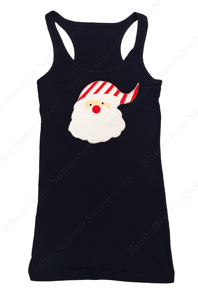 Womens T-shirt with Santa with Candy Cane Hat in Puff Material Patch