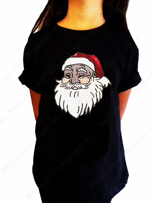 Girls Sequence T-Shirt " Santa with Hat " Size 3 to 14 Available