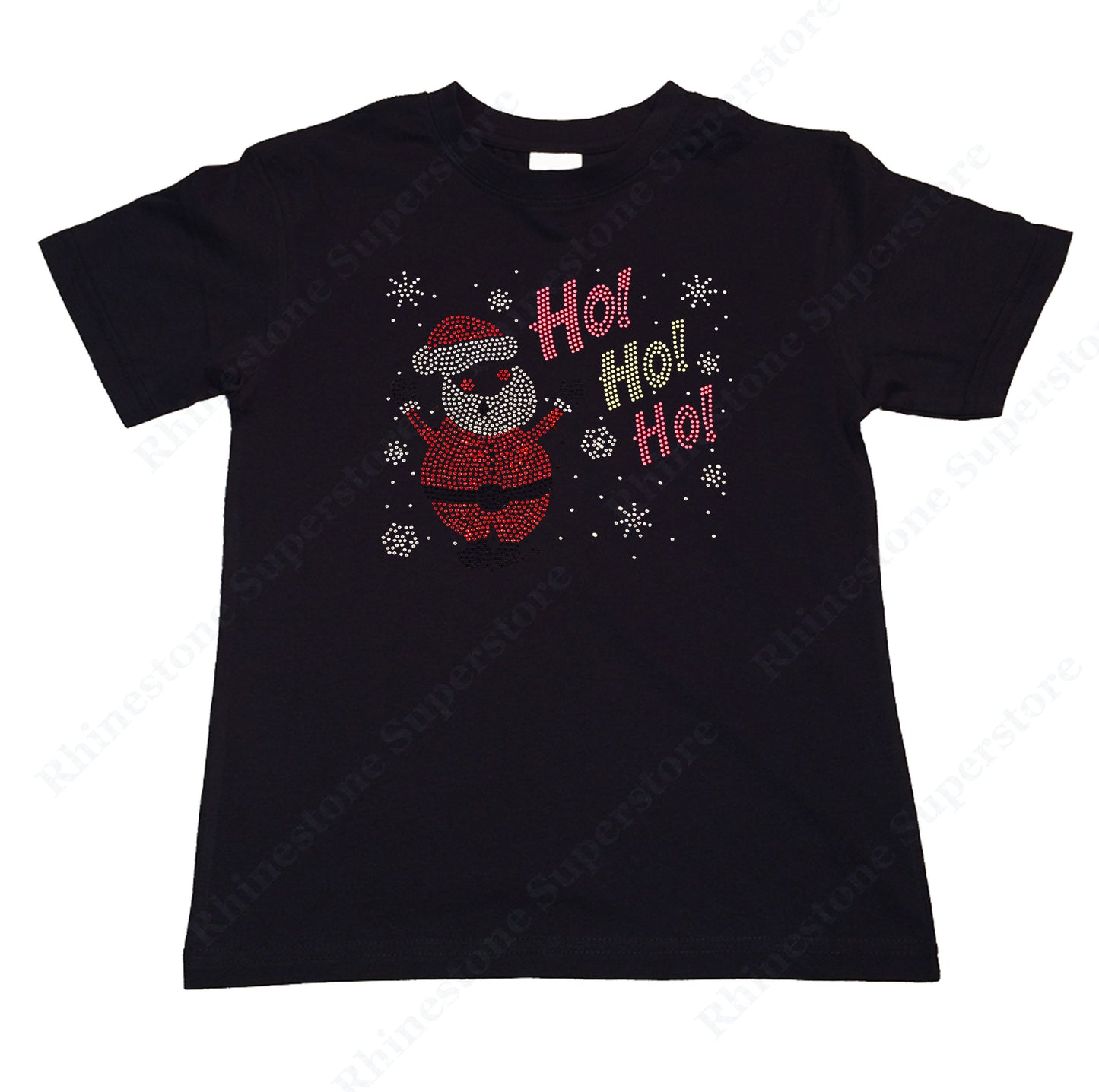 Girls Rhinestone T-Shirt " Santa with Ho Ho Ho in Rhinestones " Kids Size 3 to 14 Available