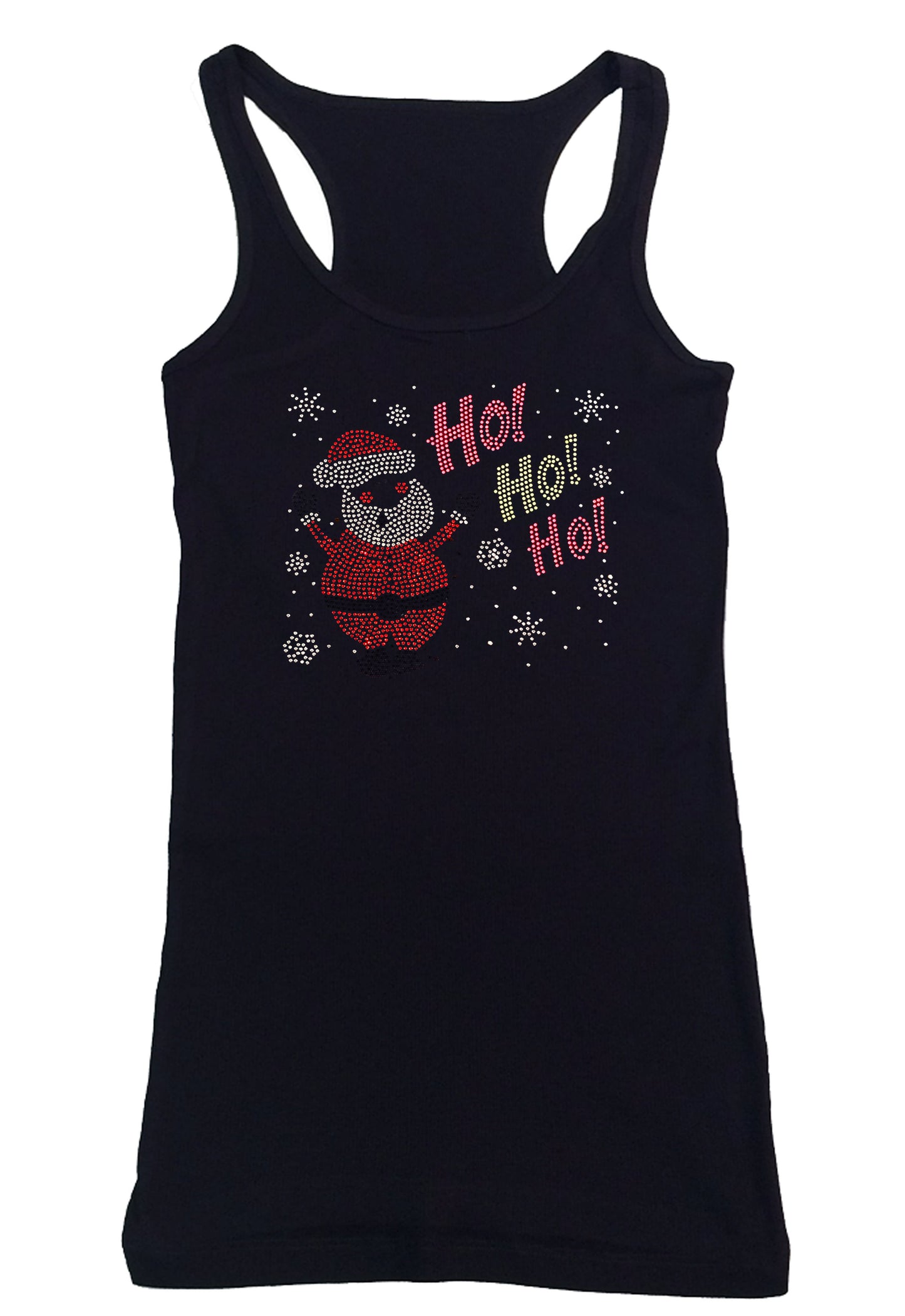 Womens T-shirt with Santa with Ho Ho Ho in Rhinestones