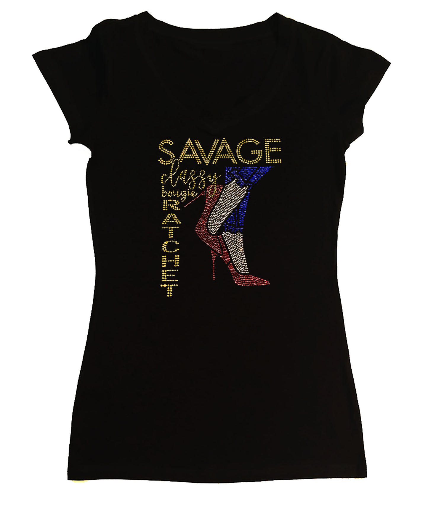 Women's Rhinestone Fitted Tight Snug Shirt Savage, Classy, Bougie, Ratchet