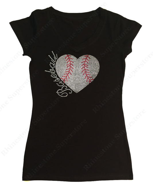 Womens T-shirt with Baseball Heart in Sequence
