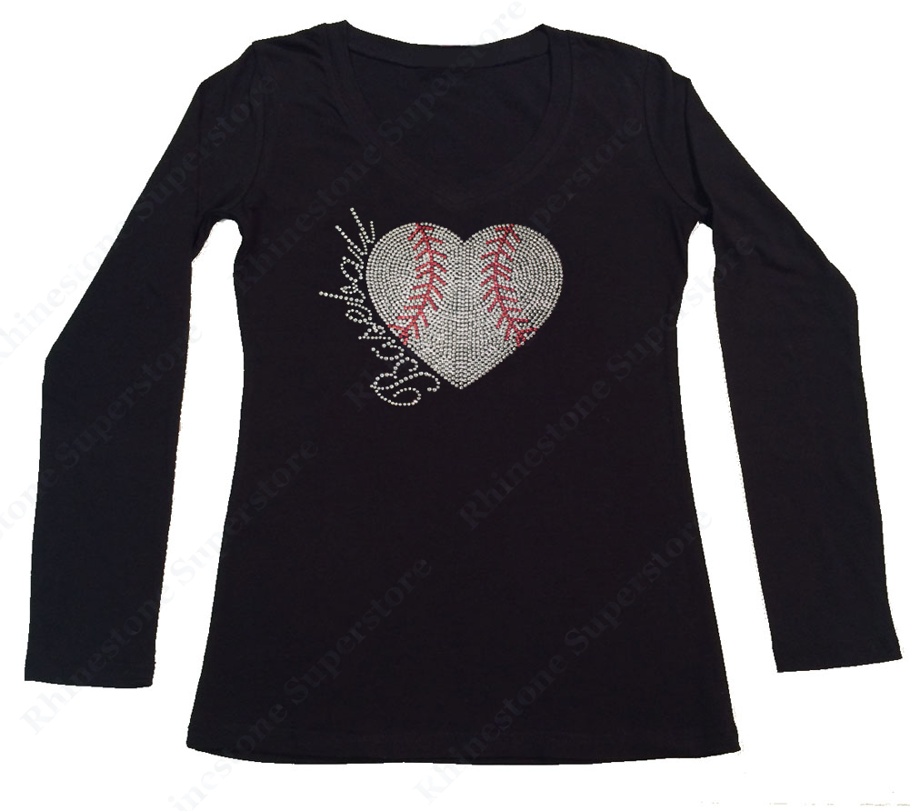 Womens T-shirt with Baseball Heart in Sequence