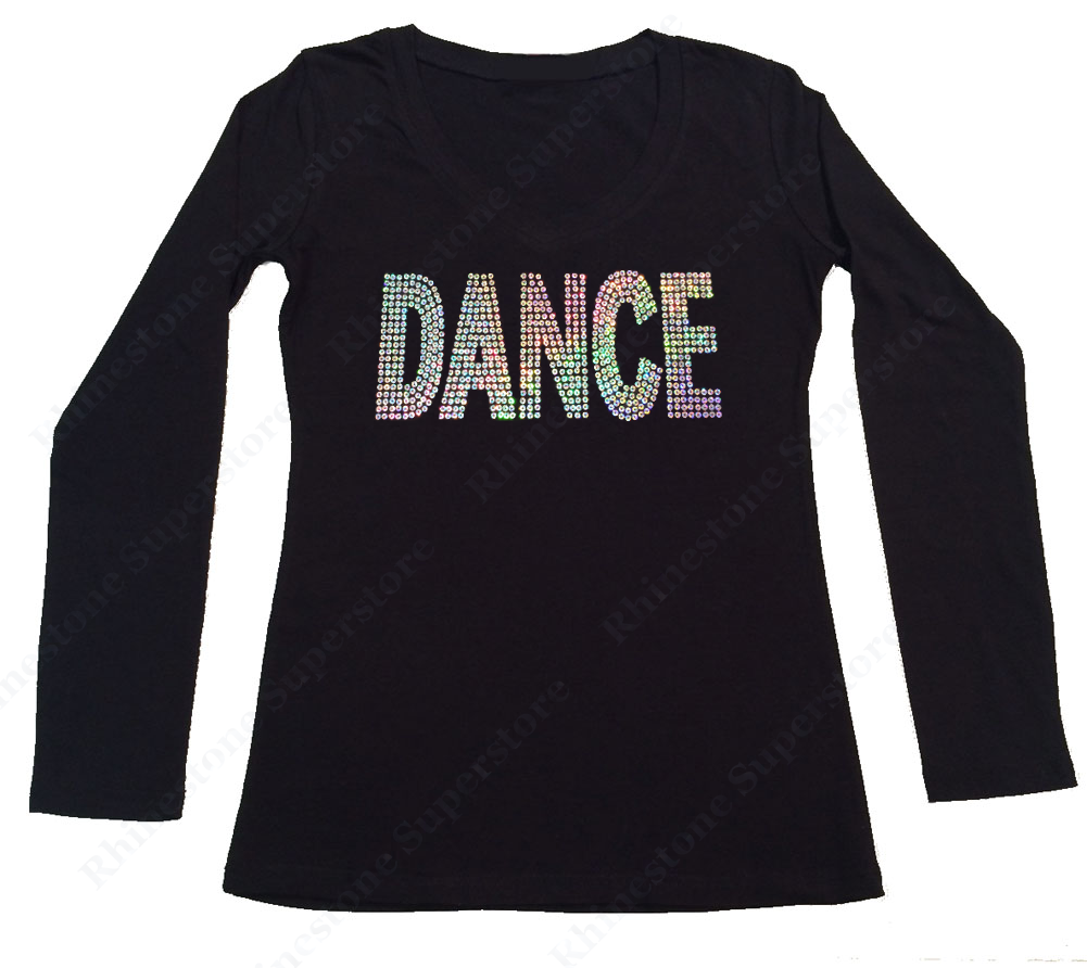 Womens T-shirt with Dance in Silver AB Sequence