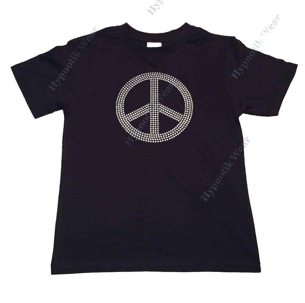 Girls Rhinestud T-Shirt " Silver Peace Sign " Sizes 3 to 14 Available
