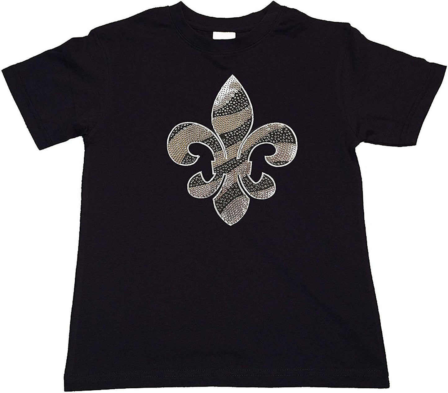 Girls Rhinestone T-Shirt " Silver Sequins and Rhinestones Fleur de Lis " Kids Size 3 to 14 Available