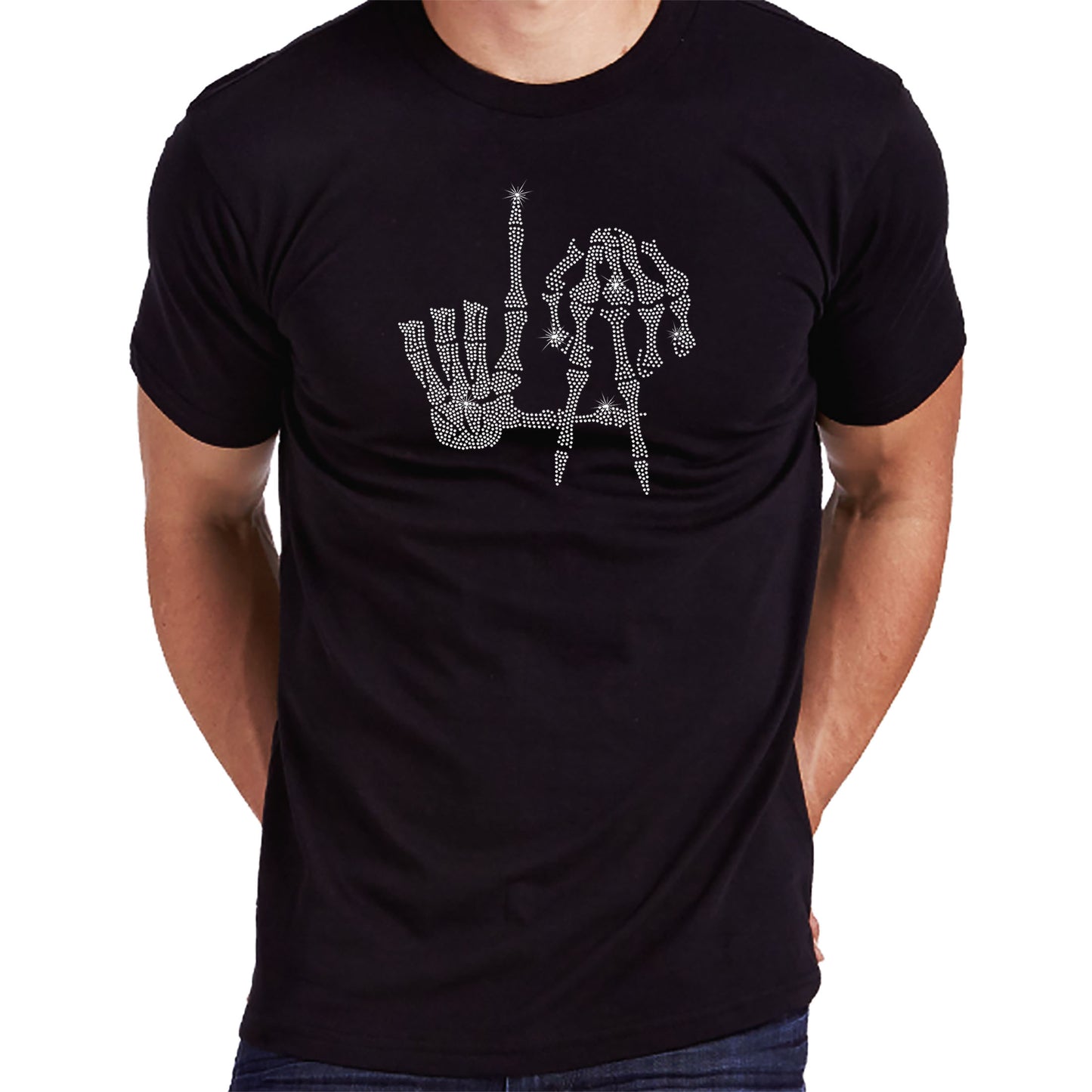 Men's Rhinestone T-Shirt with " Skeleton Hands with LA " Sizes Small to 3X