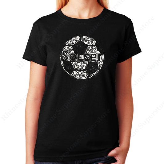 Unisex T-Shirt with Soccer Ball in Rhinestuds