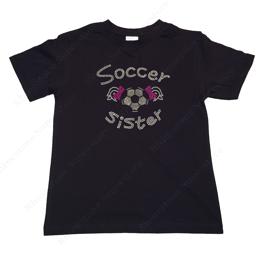 Girls Rhinestone T-Shirt " Soccer Sister with Pigtails " Size 3 to 14 Available
