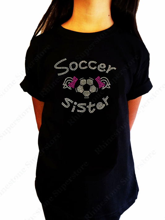 Girls Rhinestone T-Shirt " Soccer Sister with Pigtails " Size 3 to 14 Available