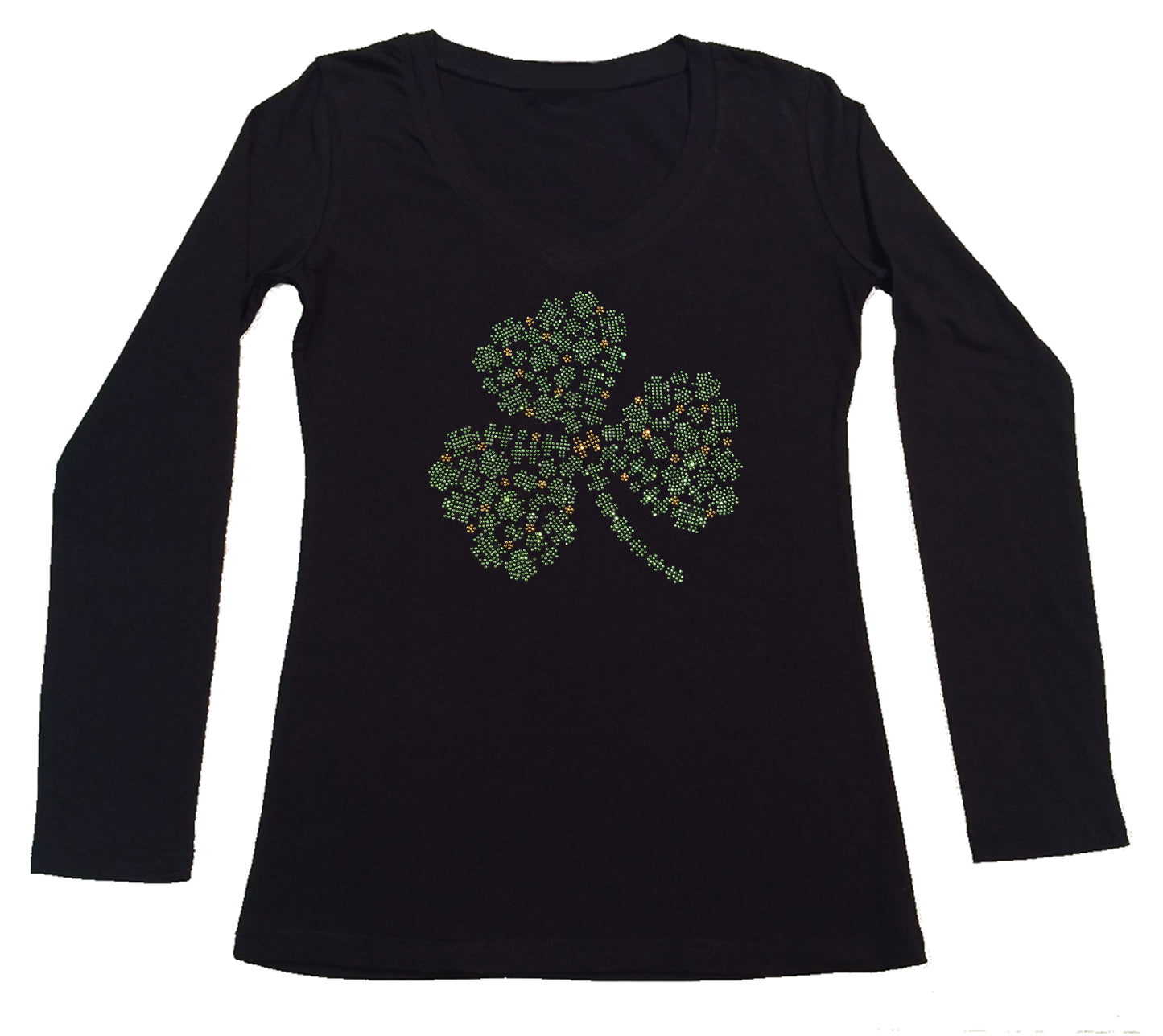 Womens T-shirt with St Patrick's Clover Collage in Rhinestones
