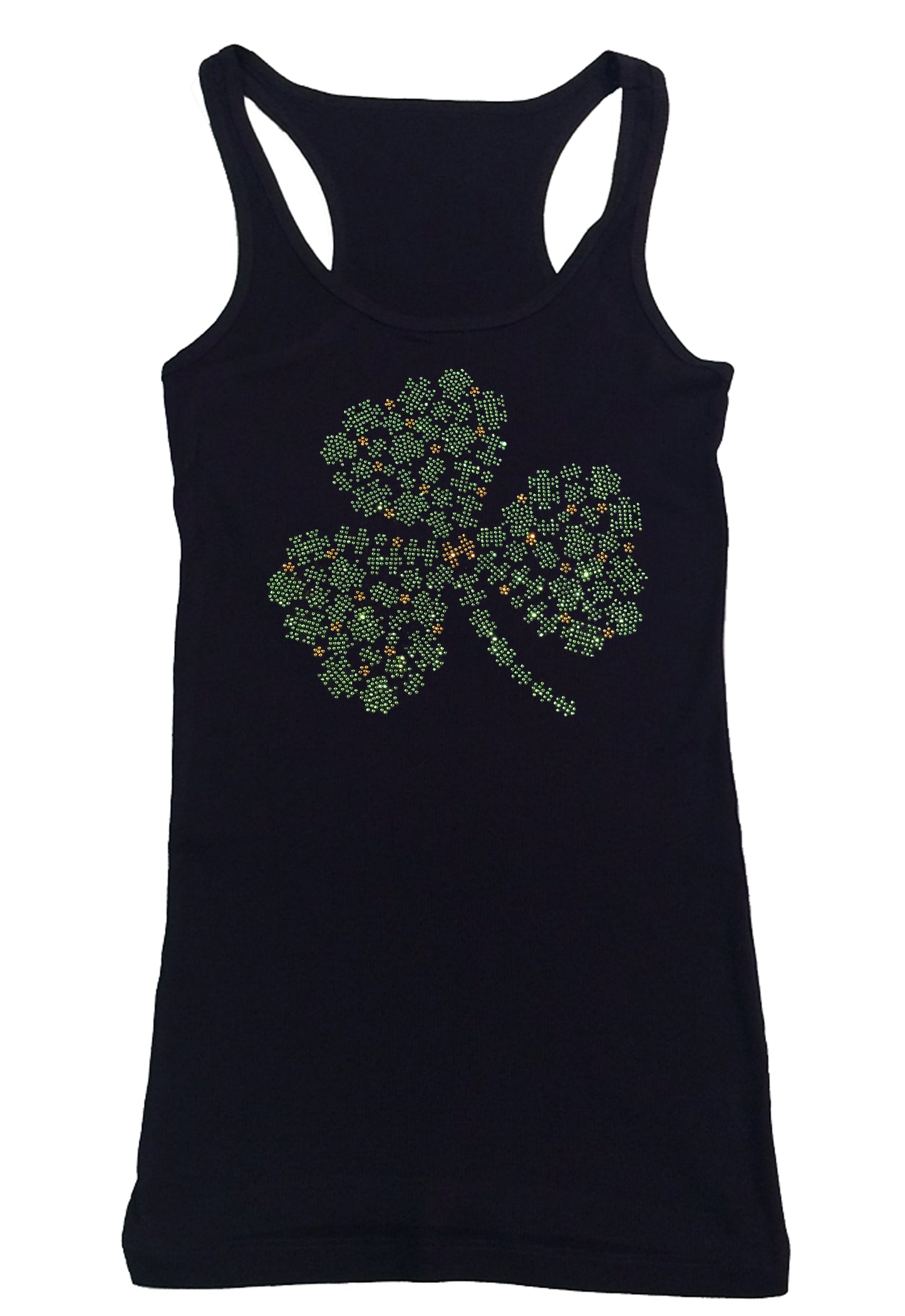 Womens T-shirt with St Patrick's Clover Collage in Rhinestones