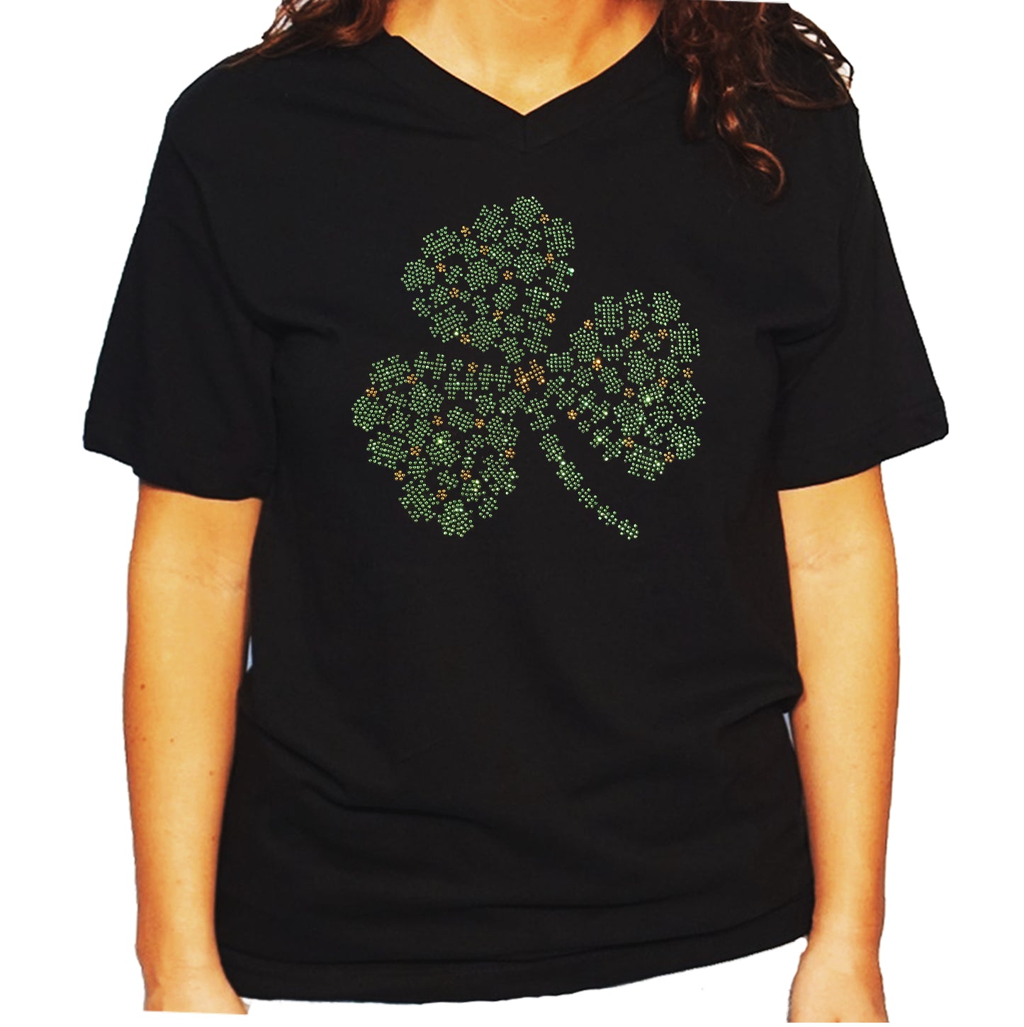 Women's / Unisex T-Shirt with St Patrick's Clover Collage in Rhinestones