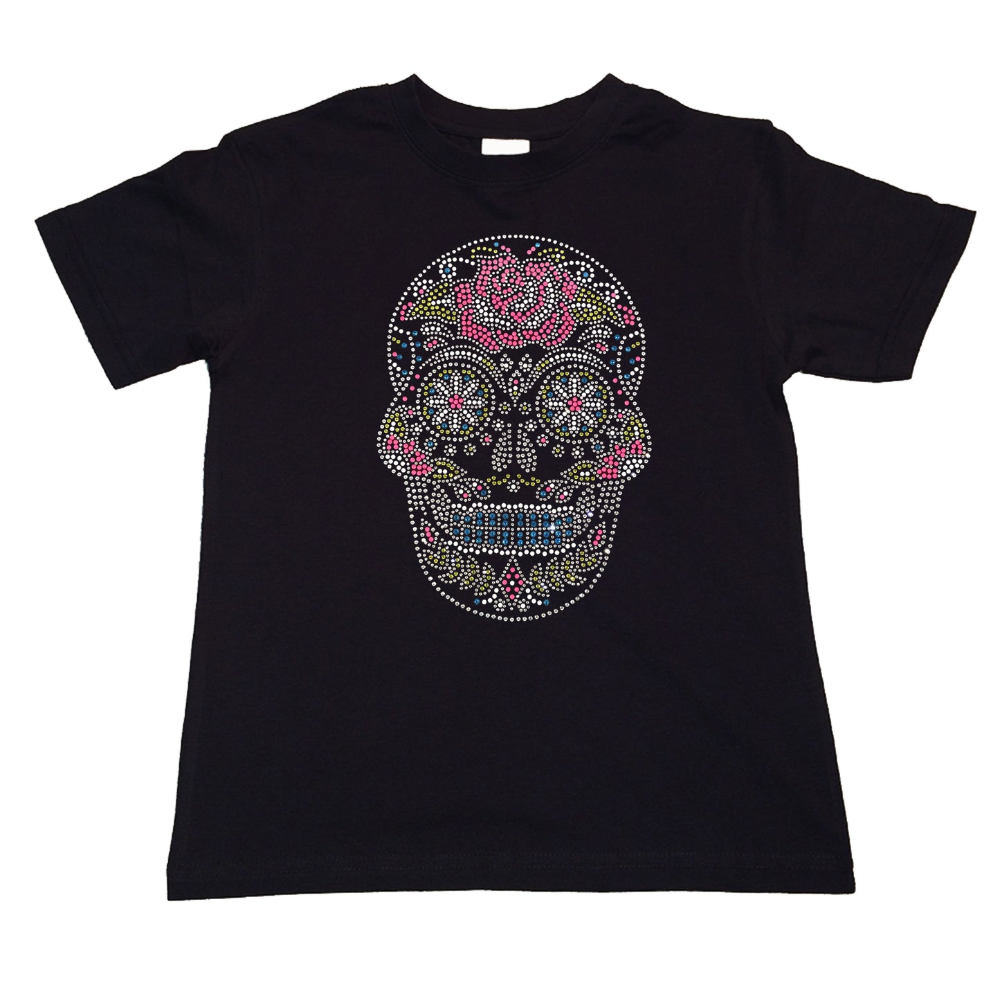 Girls Rhinestone T-Shirt " Sugarskull with Flower in Rhinestones" Kids Size 3 to 14 Available