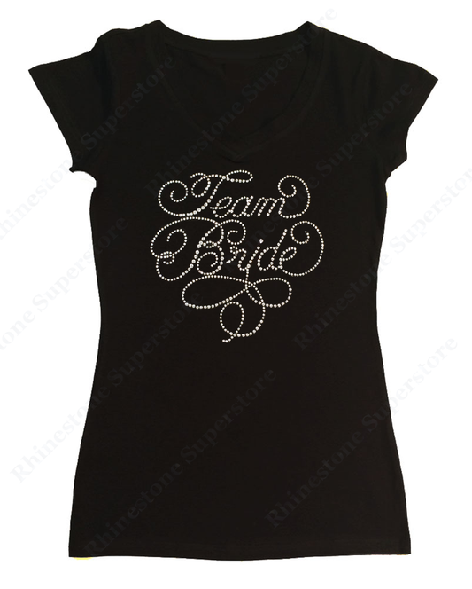 Womens T-shirt with Team Bride in Rhinestones