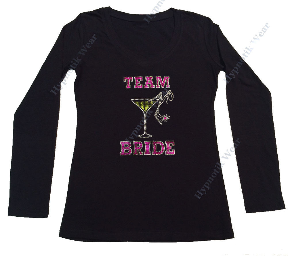 Womens T-shirt with Team Bride with Heel in Rhinestones