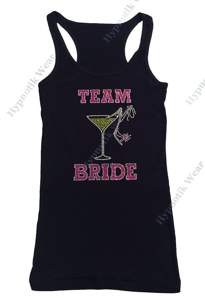 Womens T-shirt with Team Bride with Heel in Rhinestones