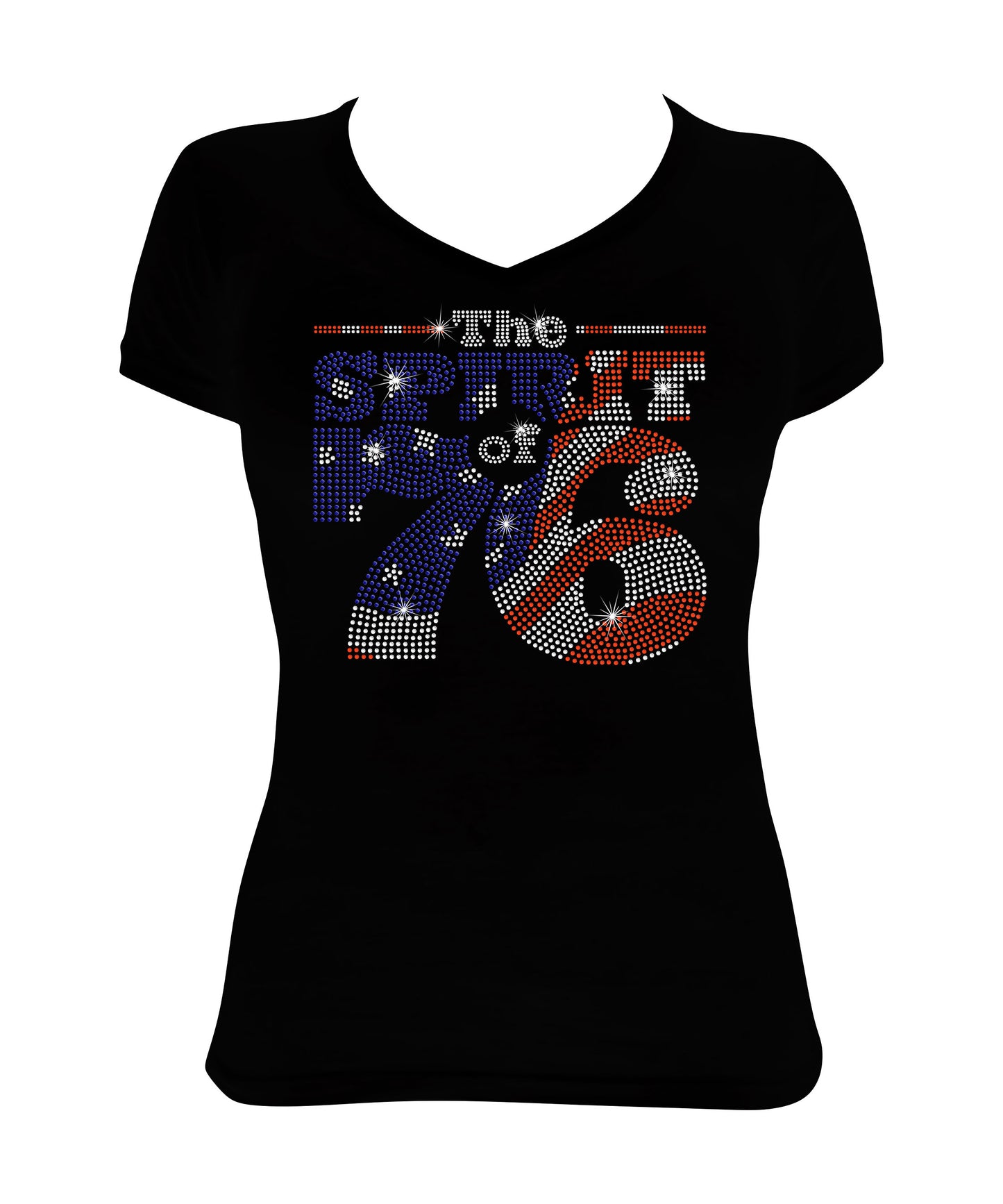 Women's Rhinestone Fitted Tight Snug Shirt The Spirit of 76 in Red, White & Blue, Patriotic Shirt, 4th of July Shirt