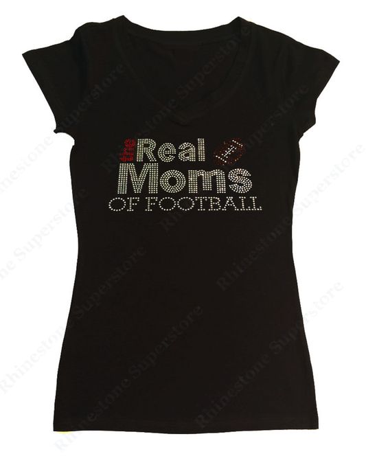 Womens T-shirt with the Real Moms of Football in Rhinestones