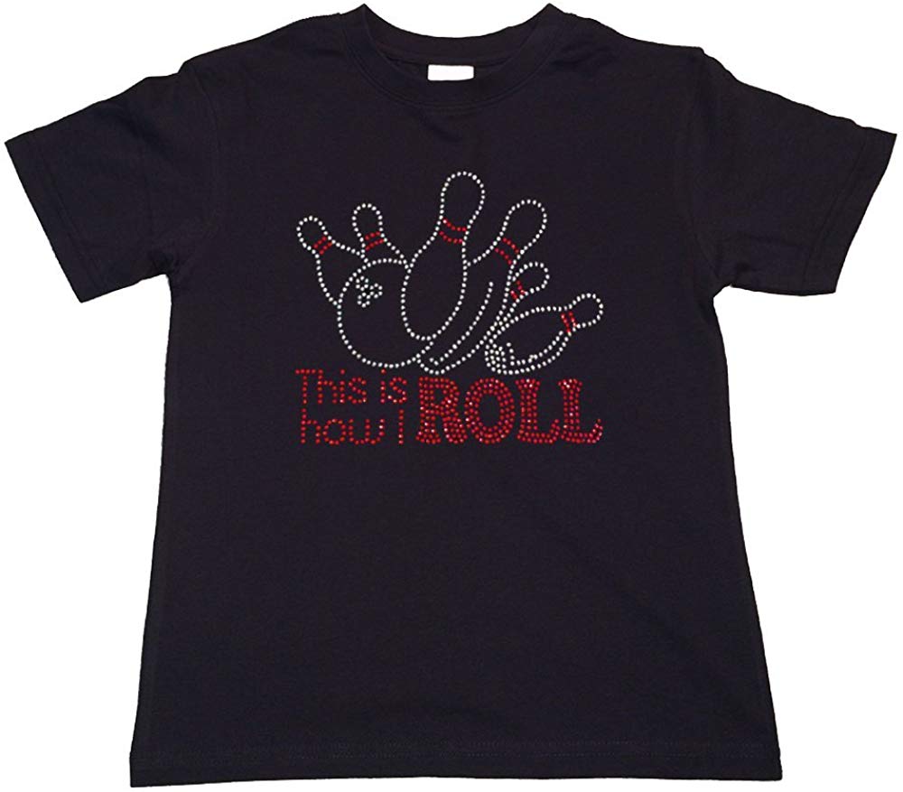 Girls Rhinestone T-Shirt " This is how we Roll Bowling in Rhinestones " Kids Size 3 to 14 Available