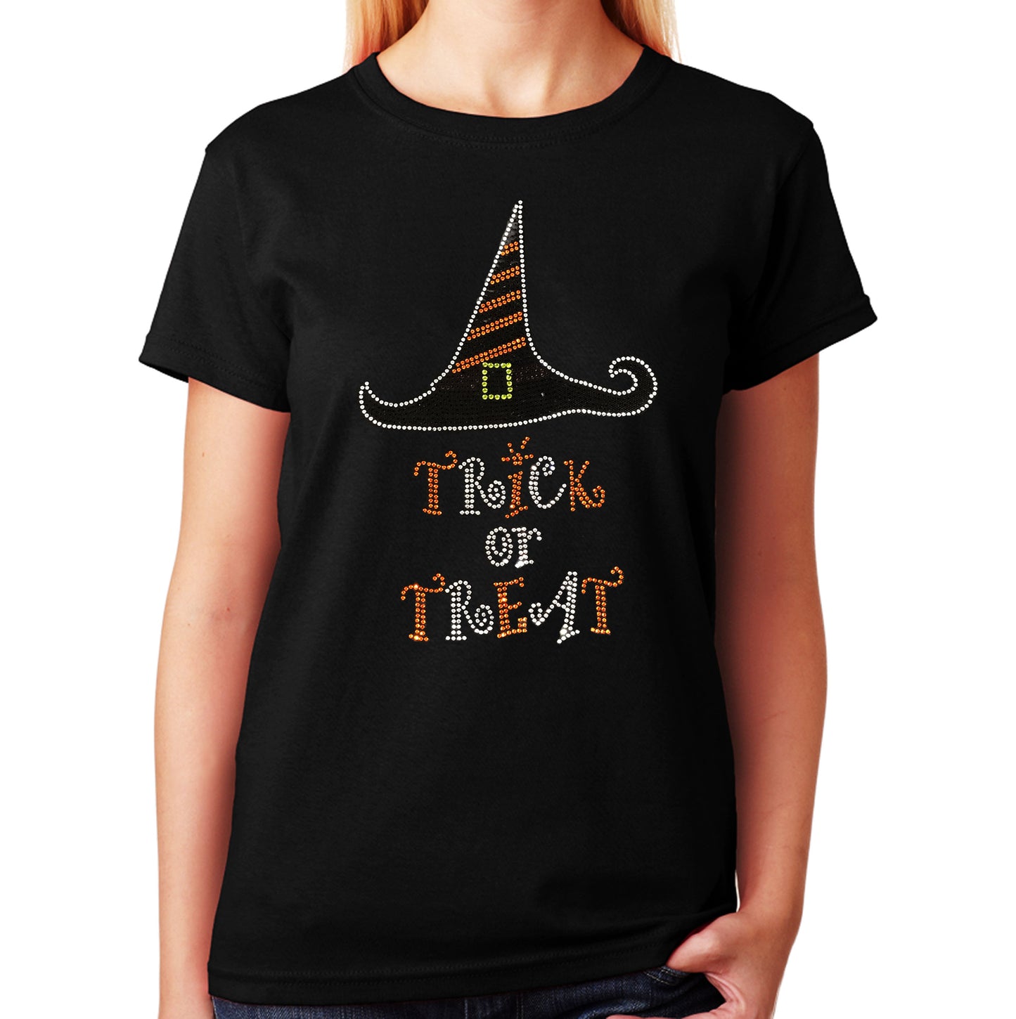 Women's / Unisex T-Shirt with Trick or Treat - Witch Hat Halloween in Rhinestones