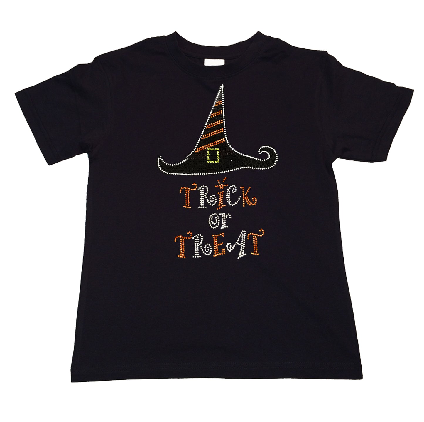 Girl's Rhinestone T-Shirt " Trick or Treat with Witch Hat " for Halloween