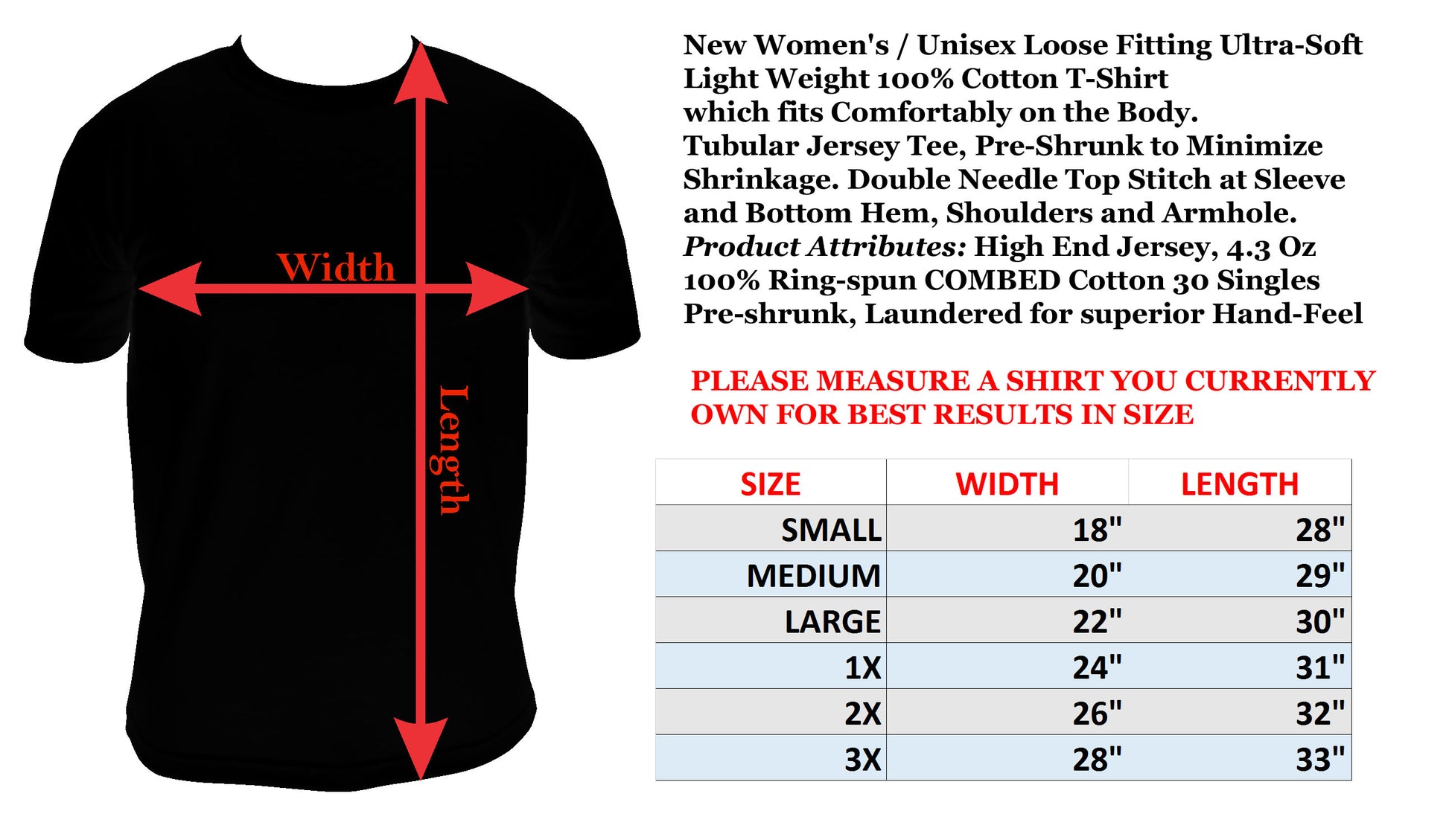 Rhinestone Superstore T-shirt sizes