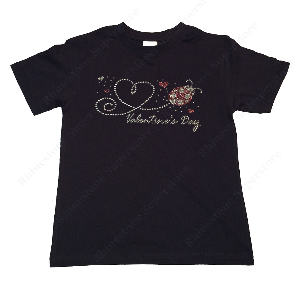 Girls Rhinestone T-Shirt " Valentine's Day Heart with Lady Bug " Size 3 to 14 Available