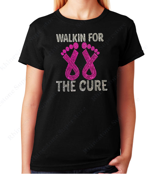 Women's / Unisex T-Shirt with Walk for the Cure Cancer Ribbons in Rhinestones