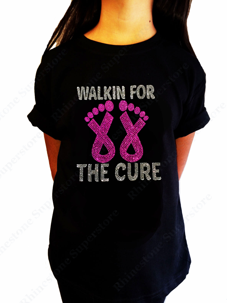 Girls Rhinestone T-Shirt " Walk for the Cure Cancer Ribbons " Size 3 to 14 Available