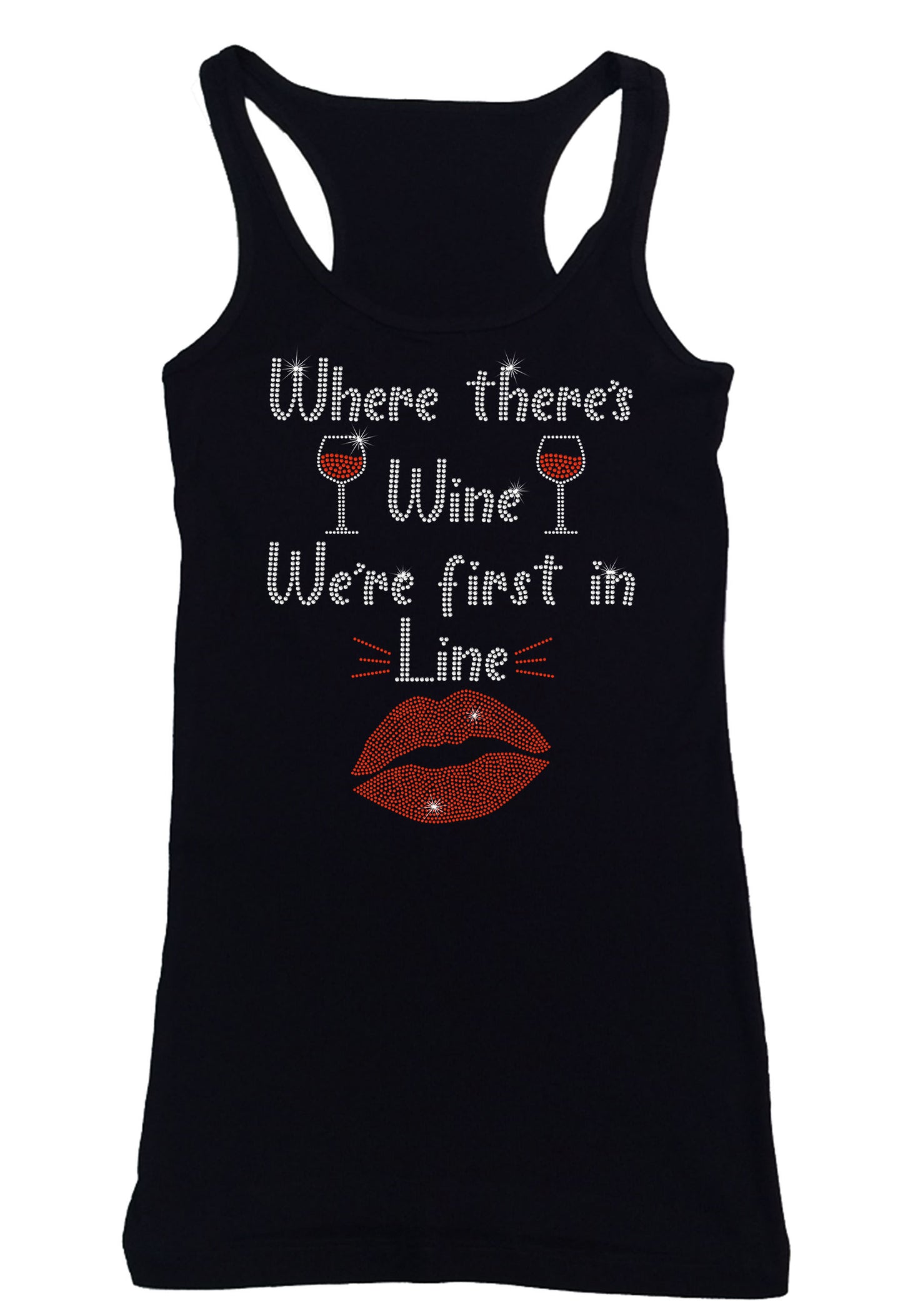 Womens T-shirt with Where there's Wine in Rhinestones