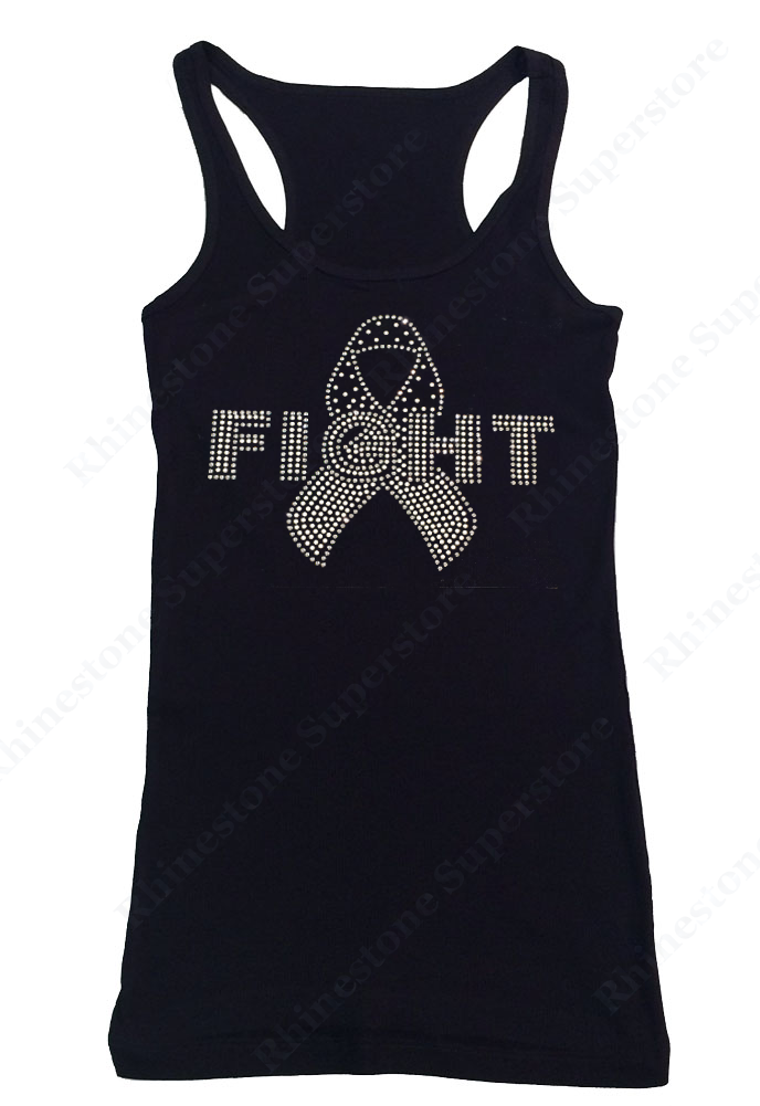 Womens T-shirt White Fight Child Cancer Ribbon in Rhinestones and Rhinestuds