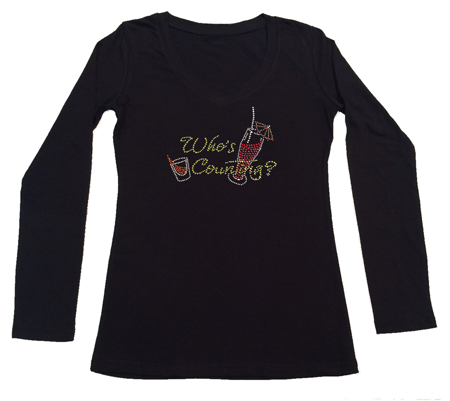 Womens T-shirt with Who's Counting, Wine Country in Rhinestones