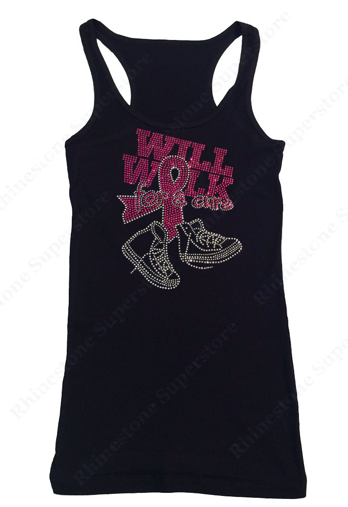 Womens T-shirt with Will Walk for a Cure in Rhinestones