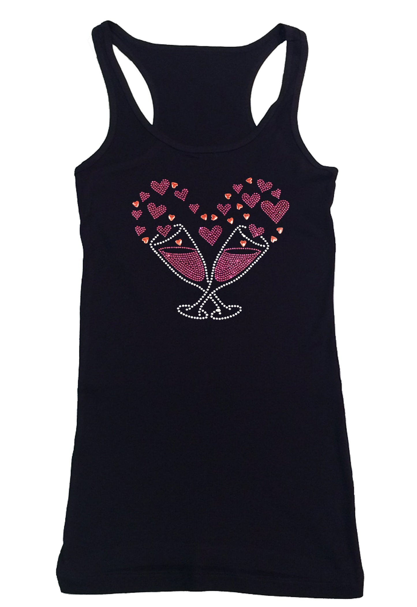 Womens T-shirt with Wine Glasses Heart in Rhinestones