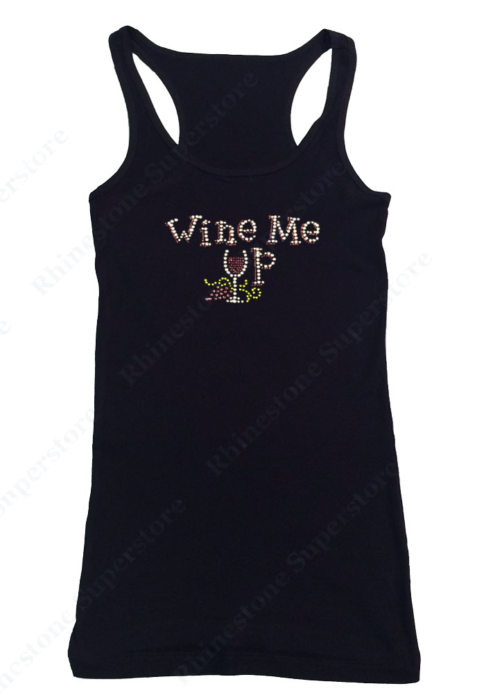 Womens T-shirt with Wine Me up in Rhinestones