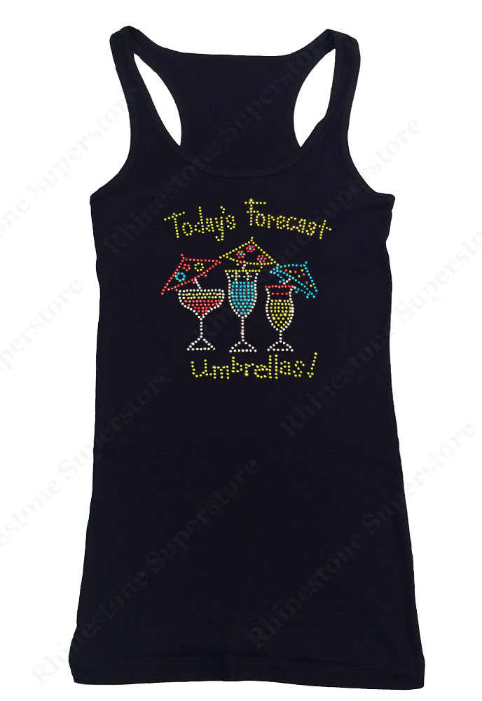 Womens T-shirt with Wine Today's Forcast Umbrellas! in Rhinestones