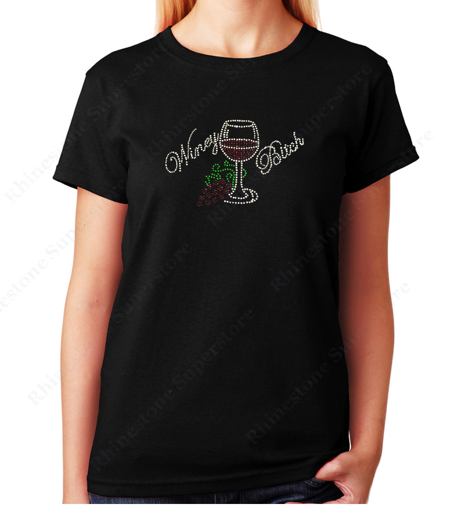 Women's / Unisex T-Shirt with Winey Bitch Wine Cup in Rhinestones