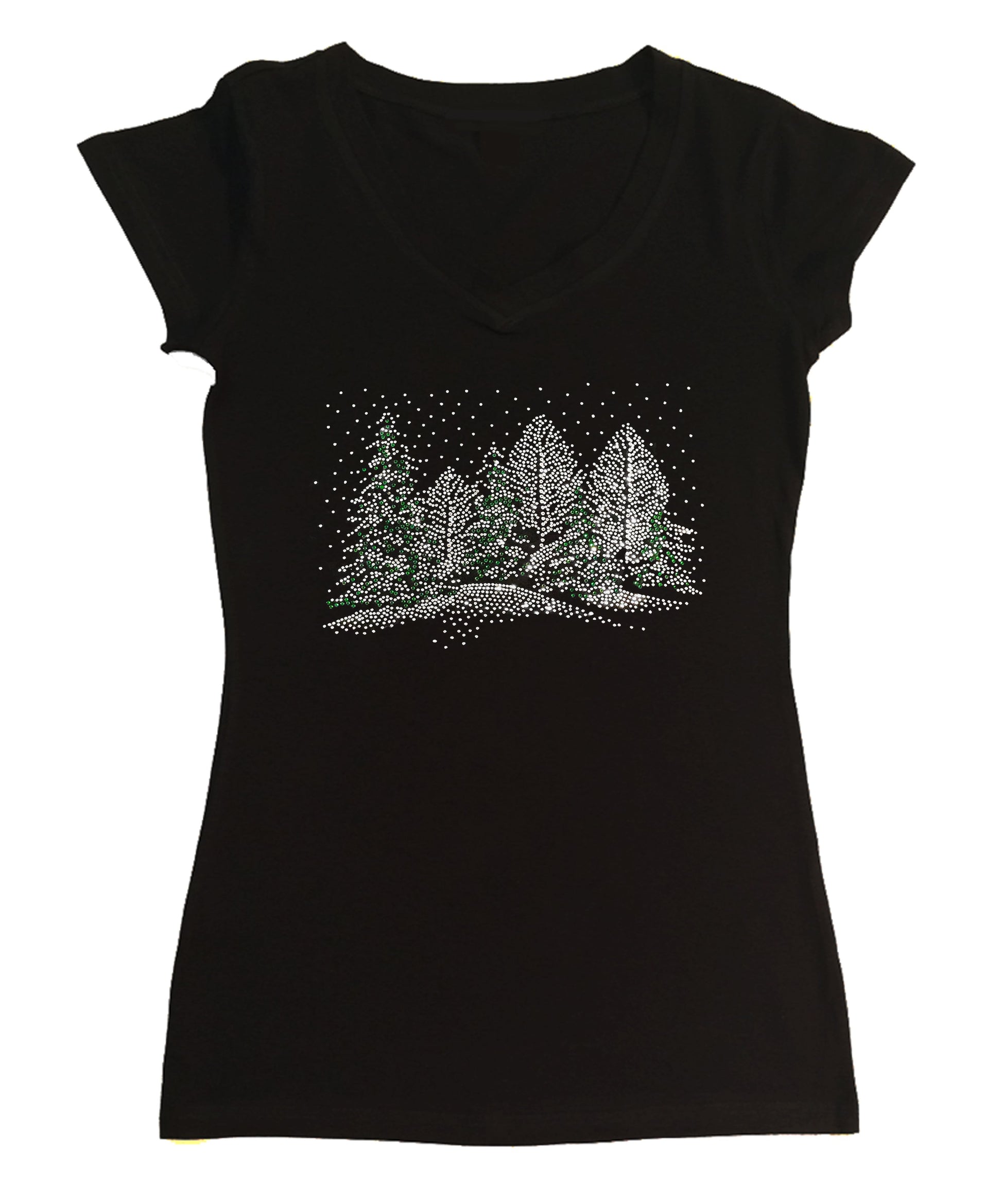 Winter Scene with Snow and Christmas Trees in Rhinestones