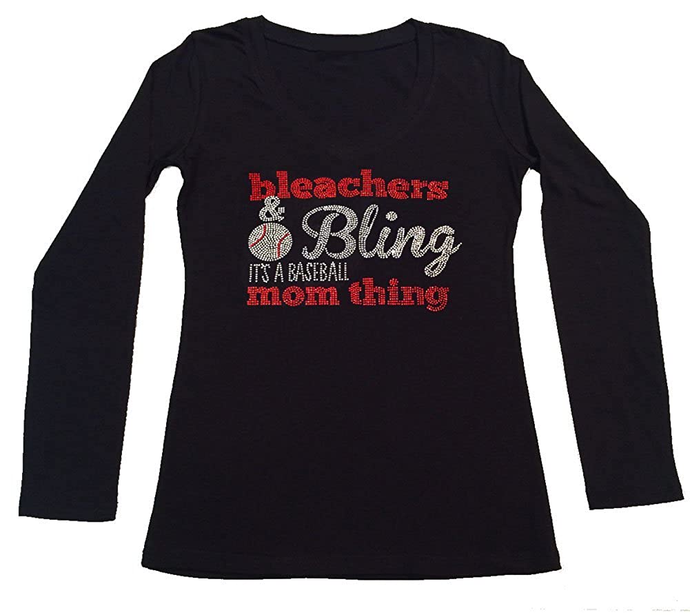 Womens T-shirt with Bleachers & Bling it's a Baseball Mom Thing in Rhinestones