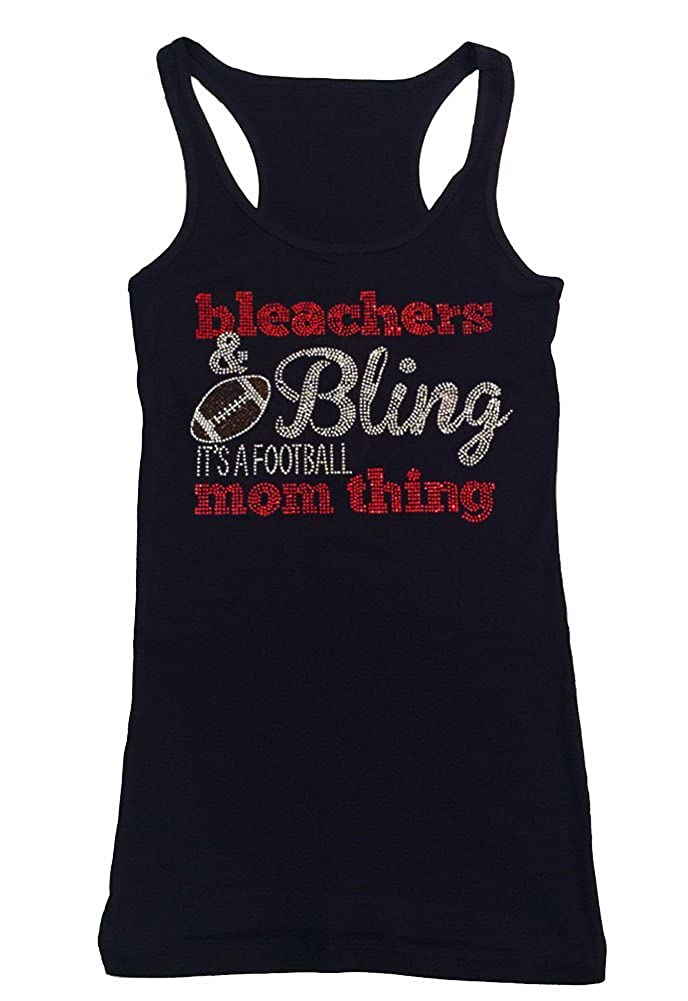 Womens T-shirt with Bleachers & Bling it's a Football Mom Thing in Rhinestones